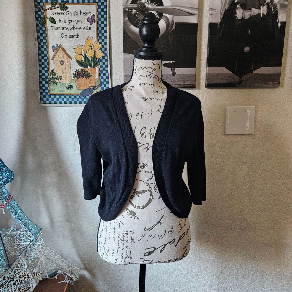 LRL Black cropped open Bolero sweater SM | goth | Office Core
